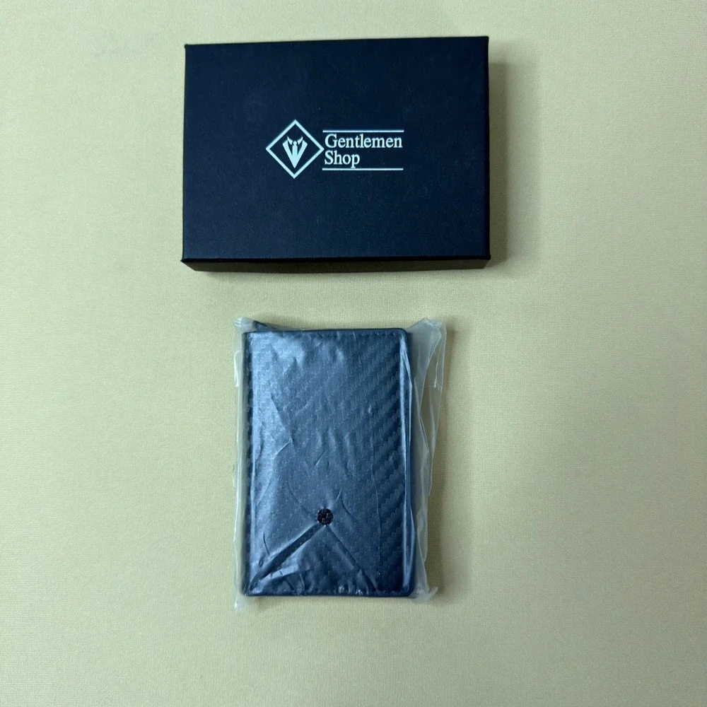 NEW Gentlemen Shop Carbon Fiber Leather Trifold Wallet RFID‎ Pop Up Card Holder